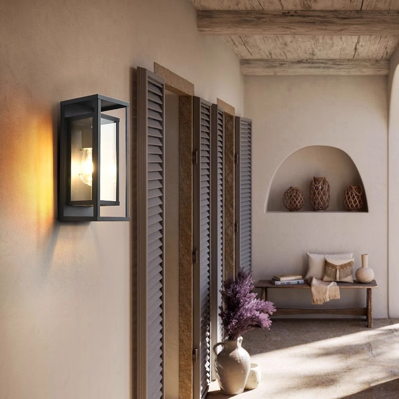 Simple outdoor waterproof wall lamps for balconies, corridors, doorways, outdoor villas, gardens, glass lampshades, and terrace lighting fixtures Application Scenario