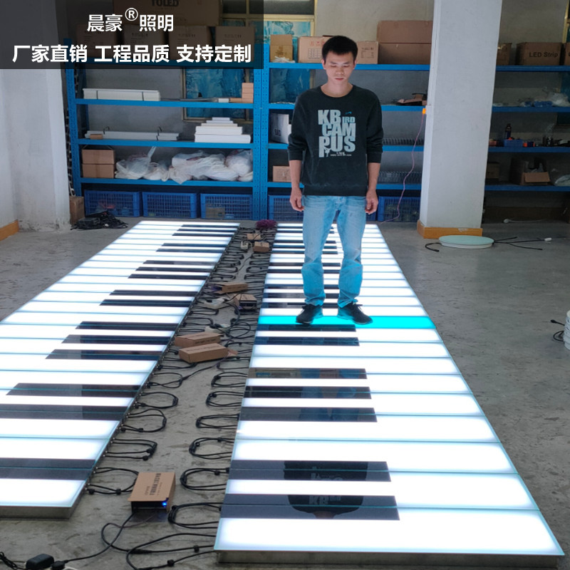 led piano sensor floor tile light, music staircase, bubble castle, slide, interactive floor installation, foot-stepped floor piano full figure