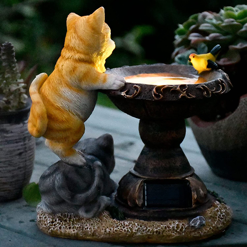 Cross-border solar garden cat statue lamps, resin courtyard lamps, lawn resin handicrafts, animal statue ornaments Specification drawing