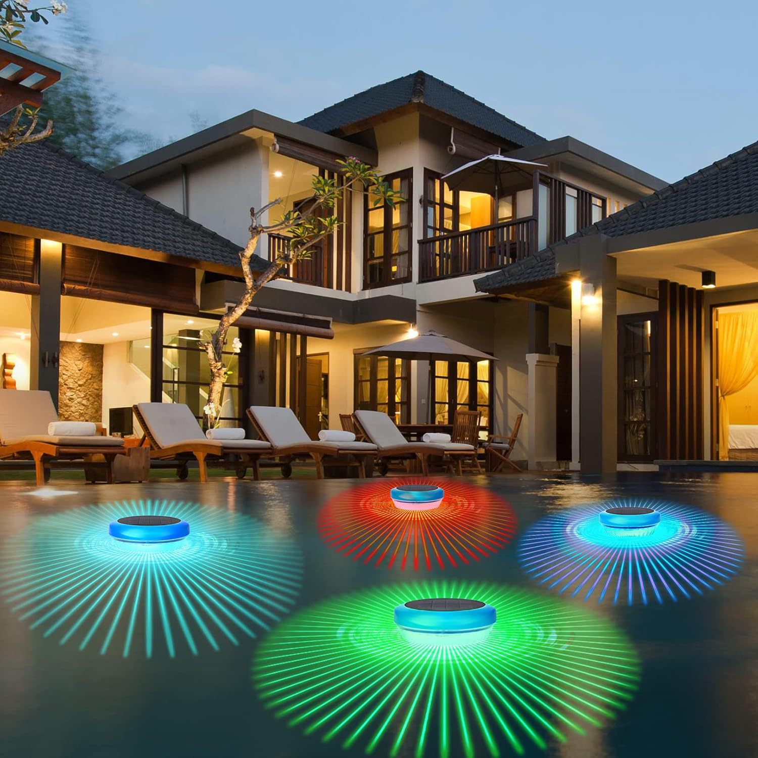Cross-border best-selling solar water float lights, seven-color light and shadow pool lights, bathtub lights, floating atmosphere night lights Specification drawing