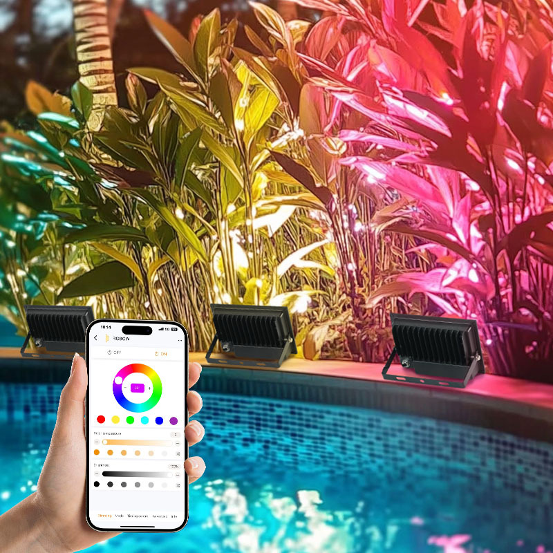 The new color Bluetooth MESH floodlight RGBCW smart APP networking floodlight is outdoor waterproof with IP66 Specification drawing