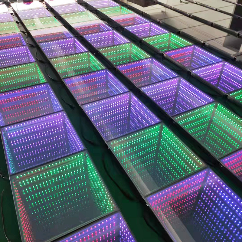 Tempered abyss mirror light, neon background wall, illuminated floor tile light, bar stage, full-color external control induction floor light Application Scenario