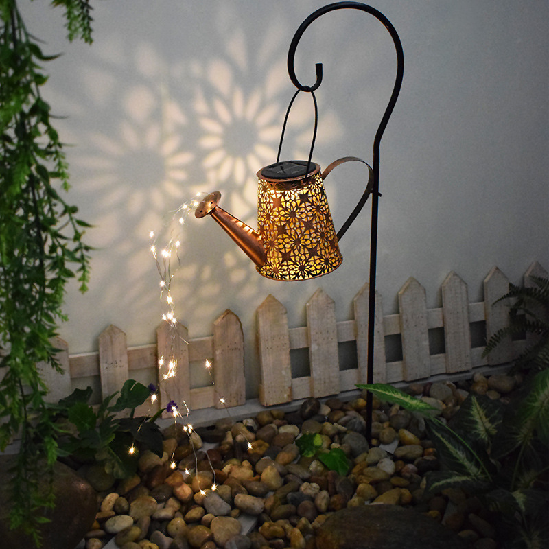 Solar water bottle light, outdoor camping courtyard atmosphere light, villa garden landscape light, hollow light and shadow waterproof hanging light full figure