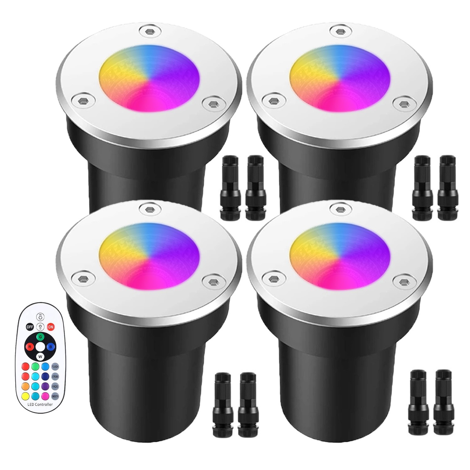 Low-voltage 12V remote-controlled color-changing circular ground light, walkway step, courtyard seven-color landscape light, embedded ground light Item Picture