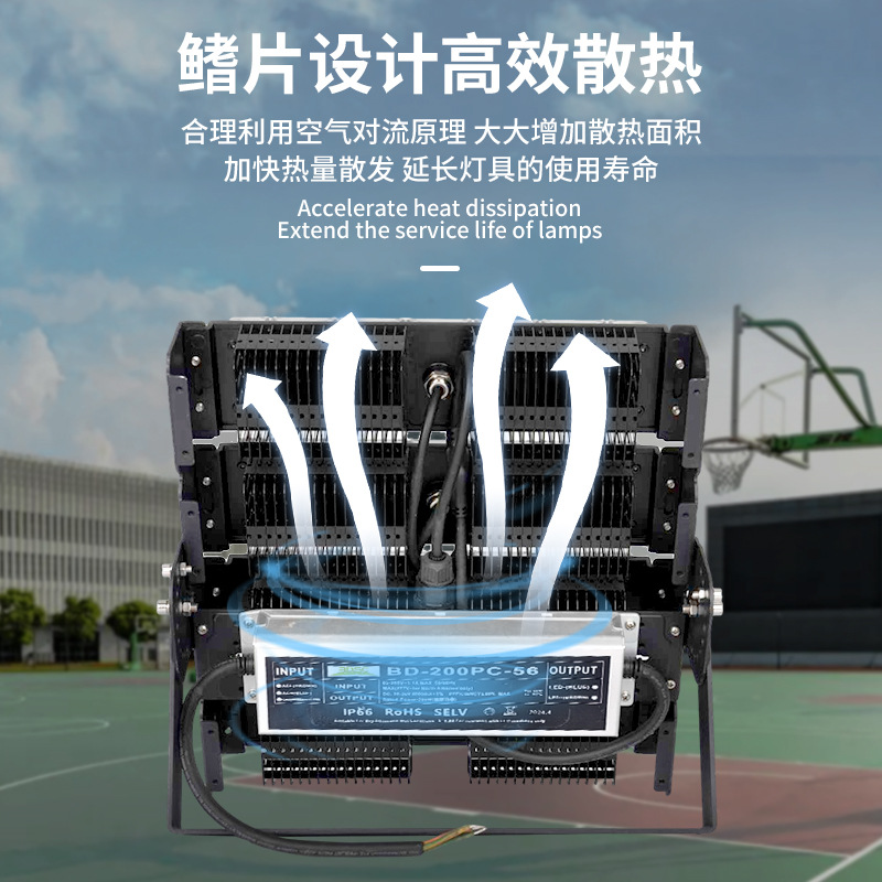 LED outdoor basketball court light, outdoor football square high-pole floodlight, high-power module 600W dedicated lamp Application Scenario