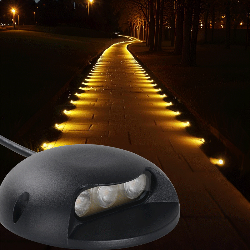 LED outdoor walkway lights, floor lights, solar turtle-back lights, step and step sensors, no need for holes, side-illuminated steps Application Scenario