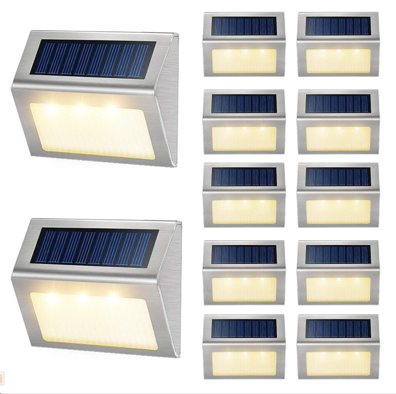Outdoor solar stainless steel wall lamps, staircase and corridor lamps, 3LED courtyard railing lamps, decorative landscape fence lamps Item Picture