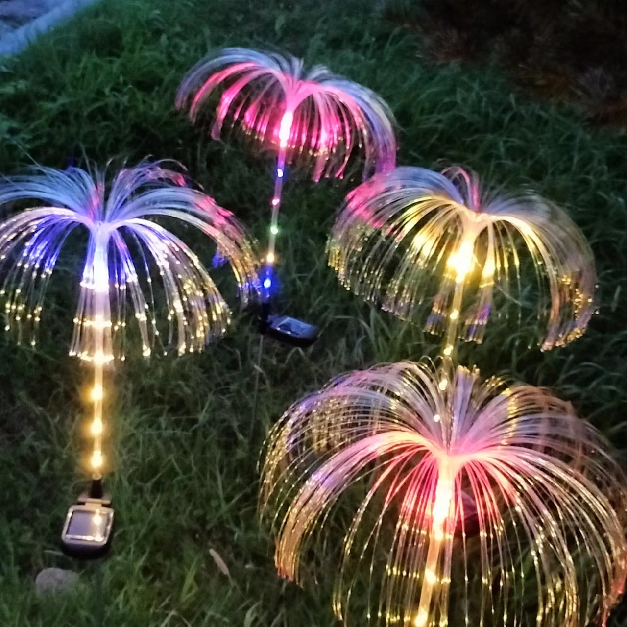 Solar optical fiber single-layer, double-layer, 3-layer, 5-layer jellyfish lights, dogtail grass jellyfish lights, lawn ground insert lights, landscape lights details Picture