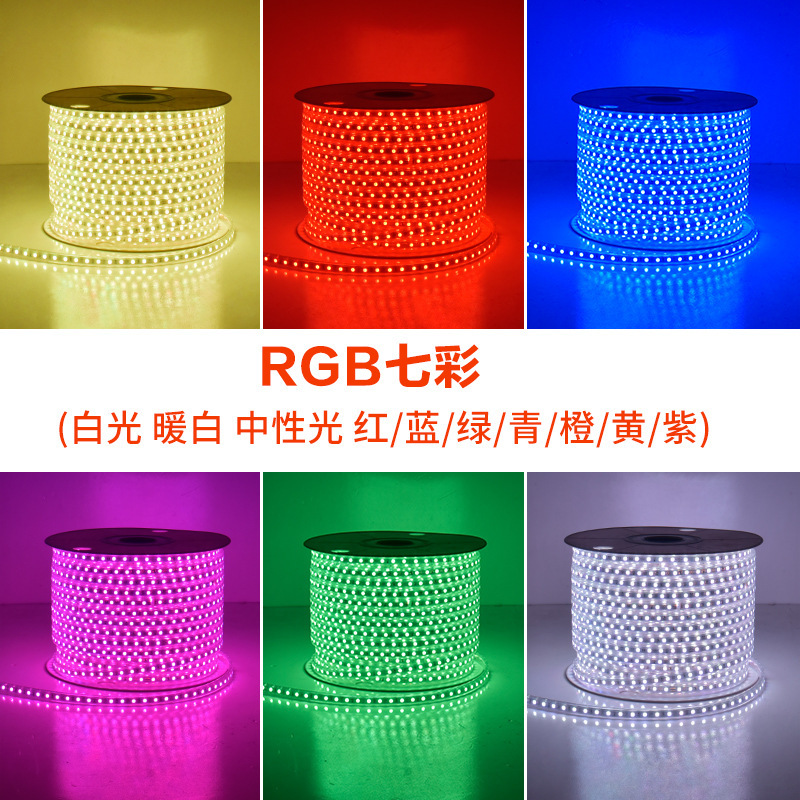 220V high-voltage seven-color LED light strips 5050RGB outdoor waterproof ambient lighting manufacturer wholesale flexible soft light strips full figure