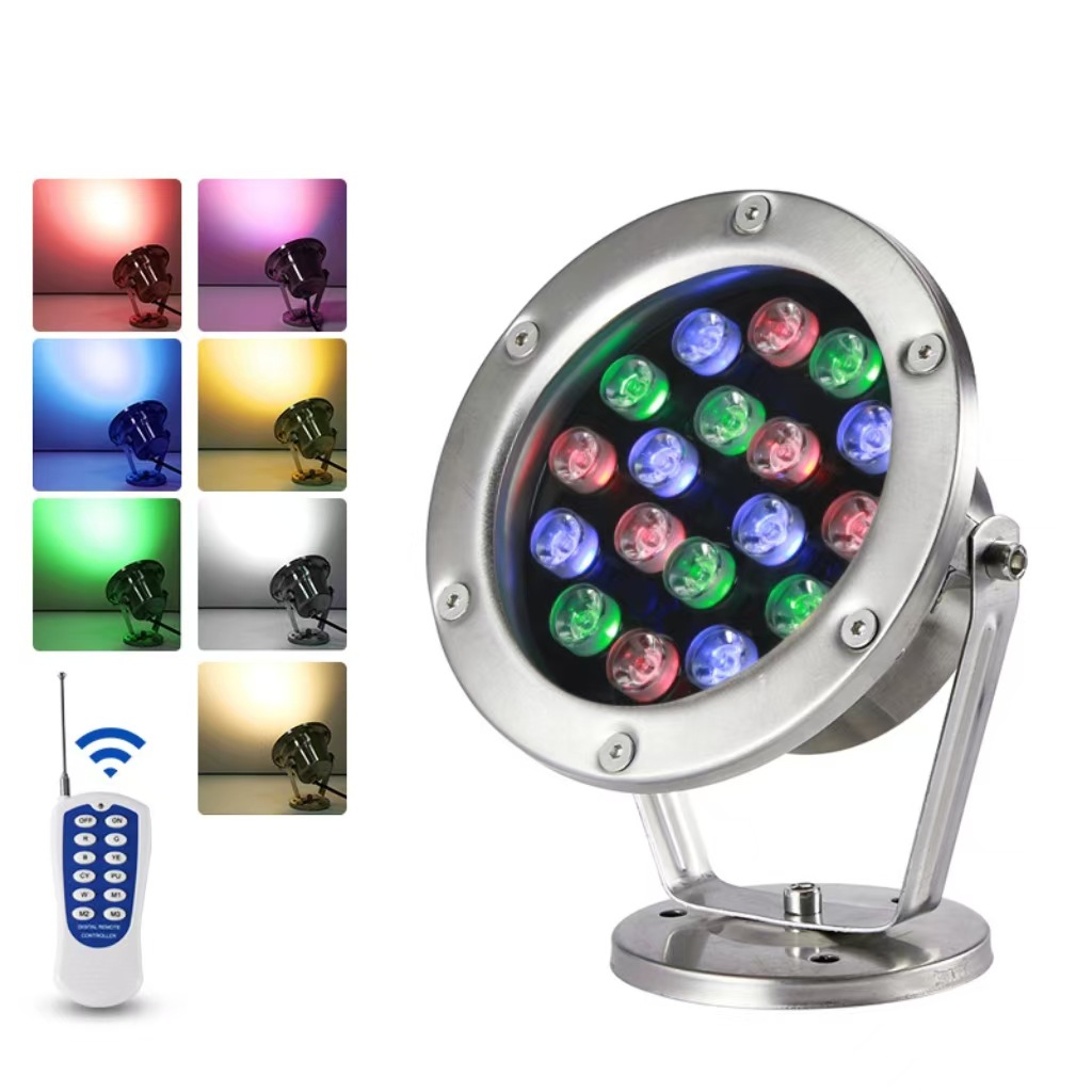 Wireless remote control led underwater light, special underwater light, pool waterproof spotlight, 24V stainless steel seven-color fountain fish tank details Picture