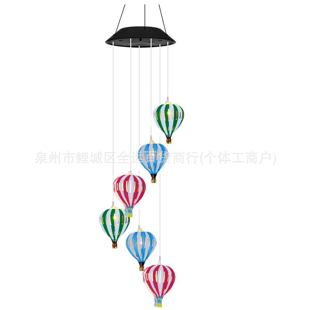 Cross-border solar-powered iron hot air balloons, painted wind chimes, outdoor LED color-changing lights, garden and courtyard decorations Item Picture