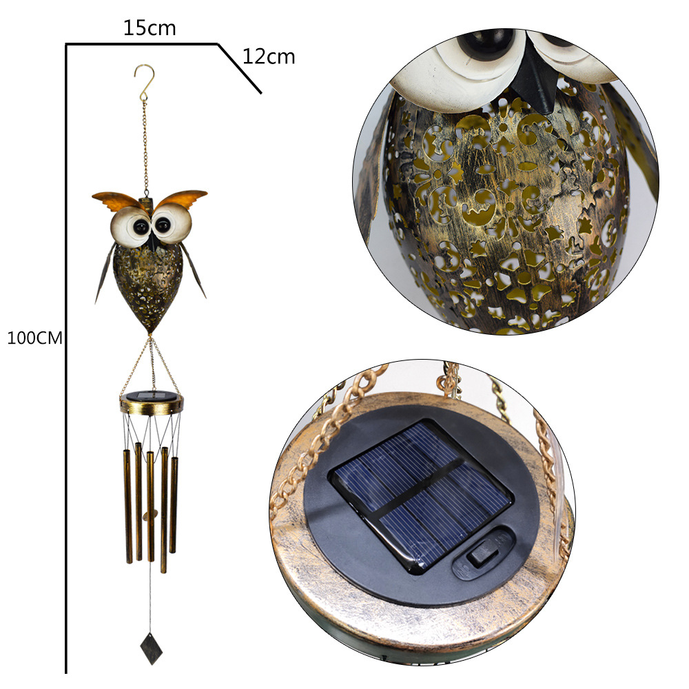 Amazon's new solar-powered owl wind chime lamp for outdoor decoration, courtyard gardens, and creative lawn landscape hanging lights Application Scenario