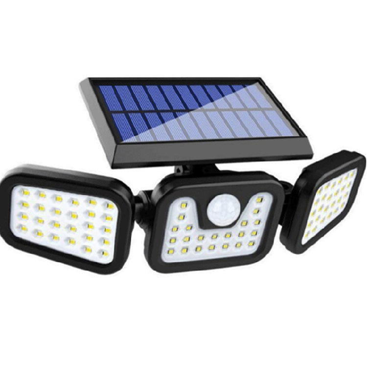 74LED three-head wall lamp, multi-angle adjustable outdoor solar garden lamp, human-sensing three-level lighting street lamp Item Picture