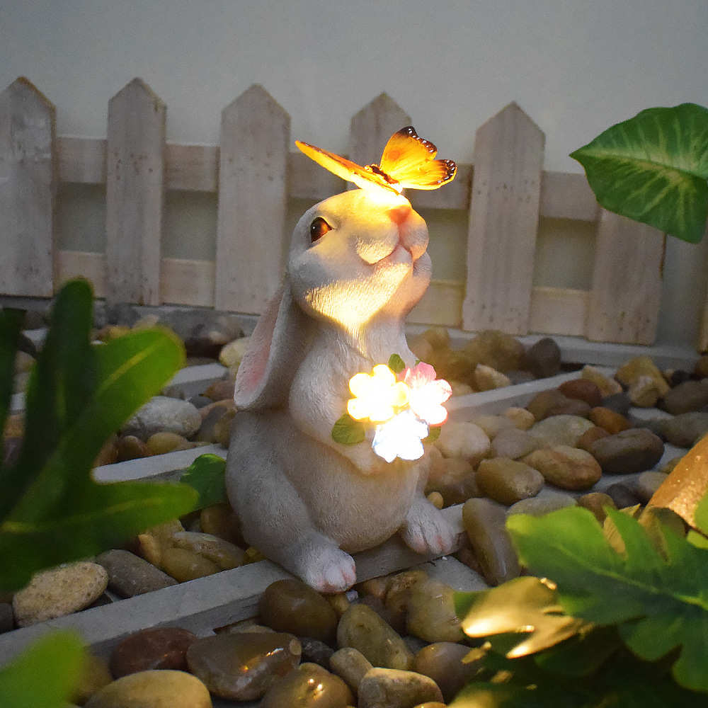 Outdoor waterproof rabbit-shaped lamp, creative sculpture, resin display lamp, courtyard landscape, solar garden decorative lamp full figure