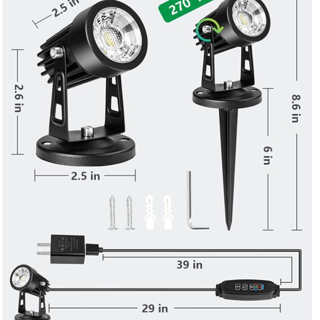 USB interface 3W and 5W outdoor garden lamps with adjustable light, color and timing, equipped with a US-standard charger, 90-265v Specification drawing