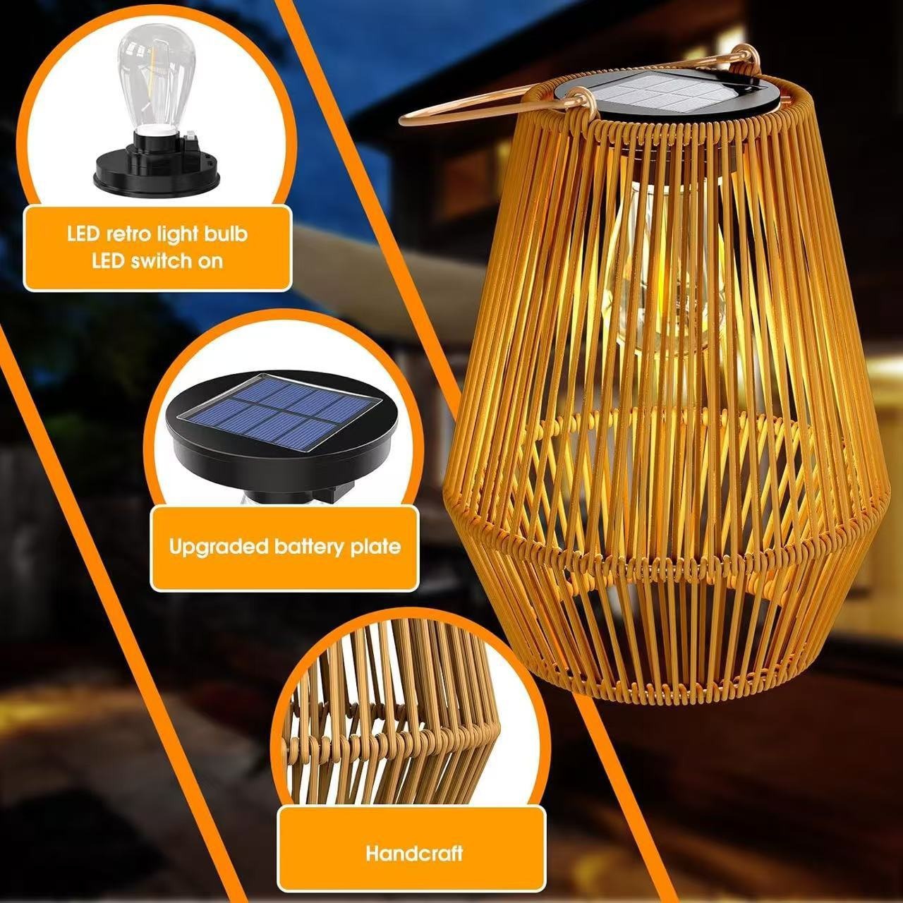 Solar lamps, outdoor rattan and bamboo woven hand-held hanging lamps, courtyard decoration, Chinese retro garden lanterns, cross-border stock available Application Scenario