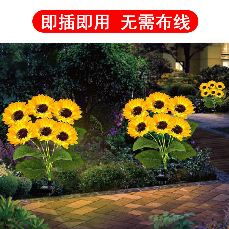 Solar-powered sunflower lanterns, outdoor lawn lights, courtyard decorative lights, waterproof landscape lights, and festive atmosphere insert lights Application Scenario