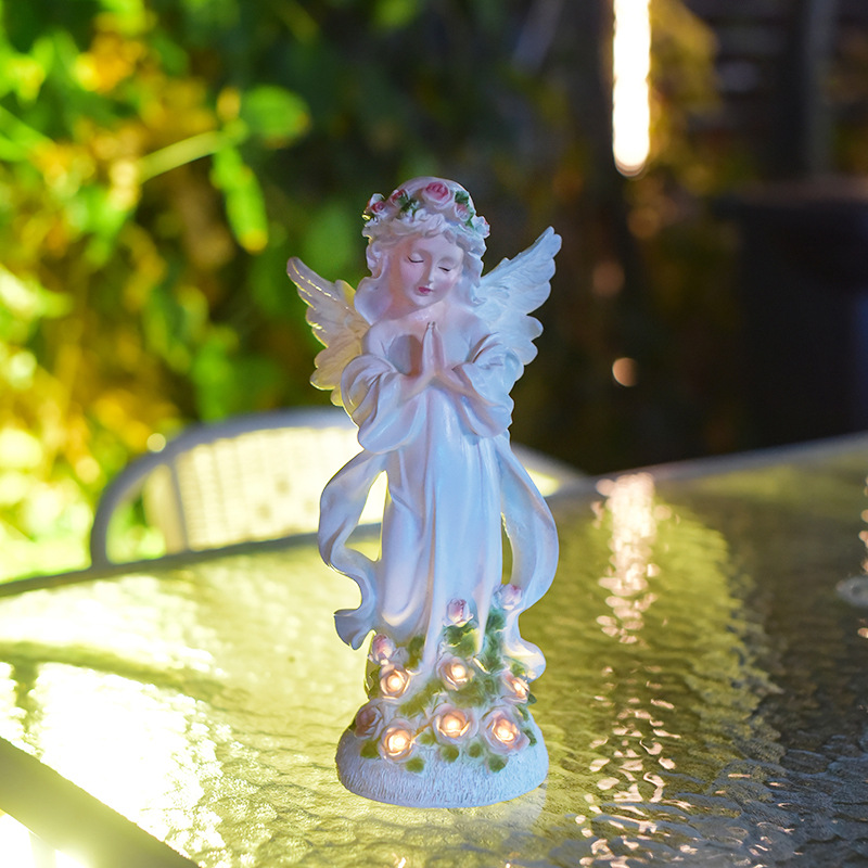 Cross-border flower fairy resin ornaments, outdoor garden angel solar lamp handicrafts, creative courtyard statue decorations details Picture