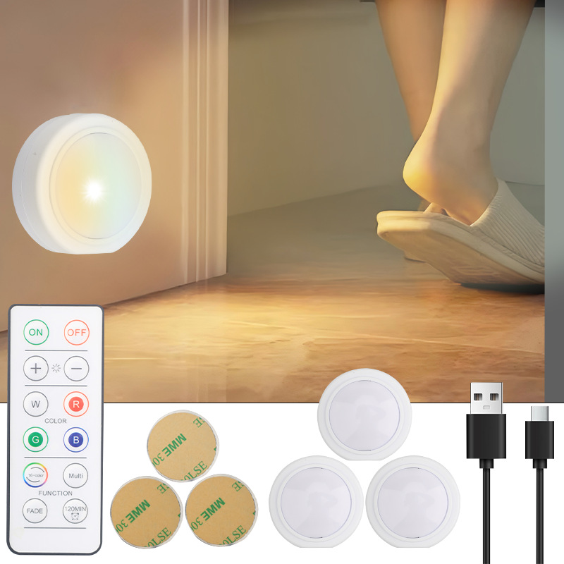Mini LED under-cabinet lighting, 16-color rechargeable remote-controlled dimming ice hockey light, closet, kitchen, wardrobe, night light full figure