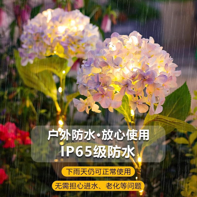 New solar-powered garden lamp, outdoor waterproof garden balcony decoration and landscaping, outdoor ground lawn hydrangea lamp Specification drawing