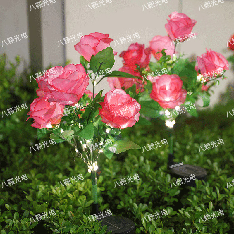 2025 New 7-head solar-powered rose lamp, outdoor courtyard decoration, ground socket lawn lamp, LED simulation flower lamp Item Picture