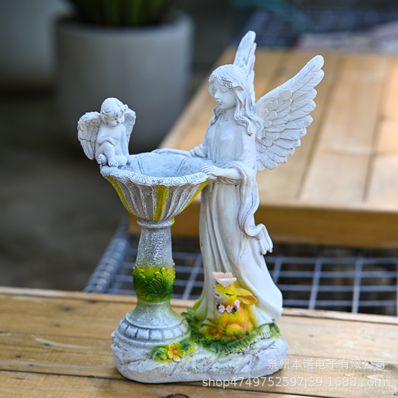 Seven-color angel ornaments, solar resin garden statues, courtyard lamps, outdoor resin handicrafts, angel ornaments details Picture