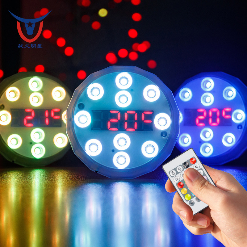 Temperature display remote control LED diving light, IP67 underwater light, underwater aquarium fish tank light, RGB swimming pool light full figure