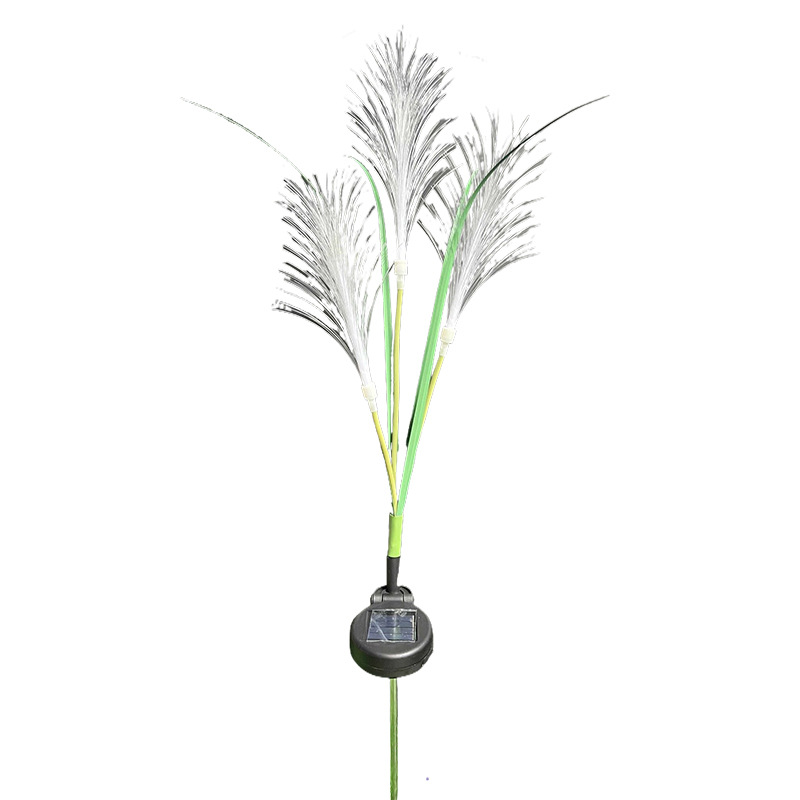 led solar 3-head optical fiber reed outdoor ground-penetrating lawn decoration waterproof luminous energy-saving simulation landscape light Item Picture