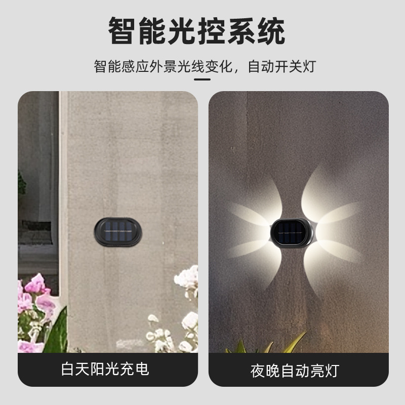 Solar outdoor wall-washing light, garden light, 6led elliptical high-brightness convex mirror light, terrace staircase railing decorative landscape details Picture