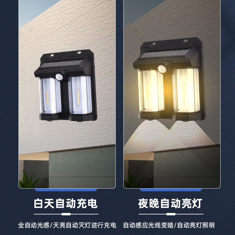 Cross-border new outdoor human body sensing garden multi-head tungsten filament courtyard atmosphere wall-washing lamp, waterproof solar wall lamp details Picture