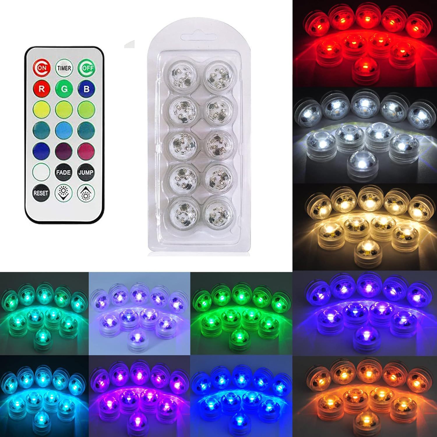 Diving light, LED small knob, seven-color waterproof remote control color light, fish tank light, vase light, candle light, tea light, pumpkin light full figure