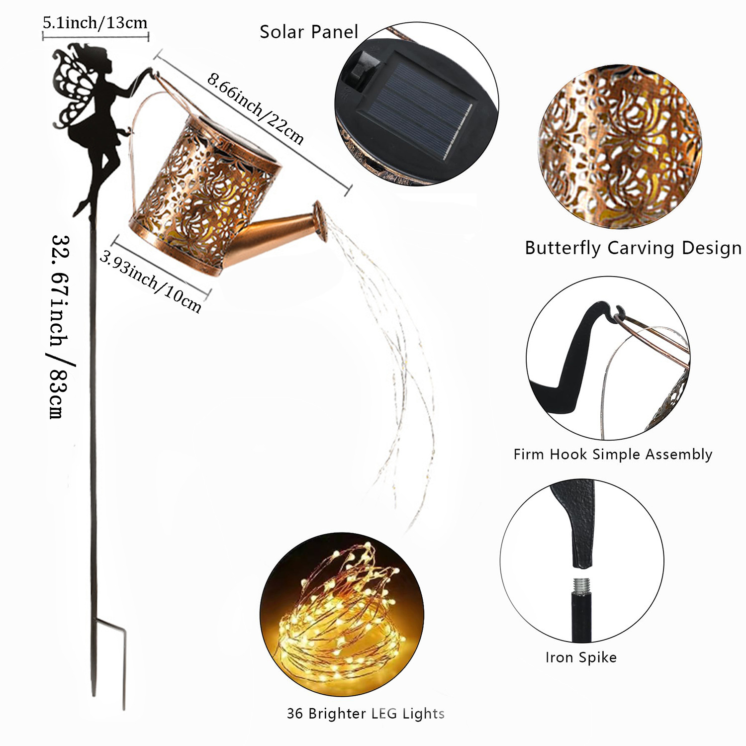 Solar-powered iron water bottle lamp, angel water bottle, outdoor night light, villa courtyard lawn decorative lighting, ground lamp Specification drawing