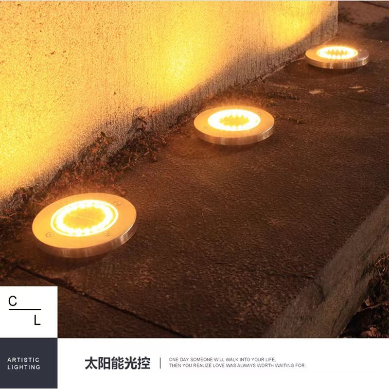 Outdoor solar ground lights, stainless steel ground plug lights, landscape garden lights, cross-border waterproof LED, cross-border Amazon details Picture