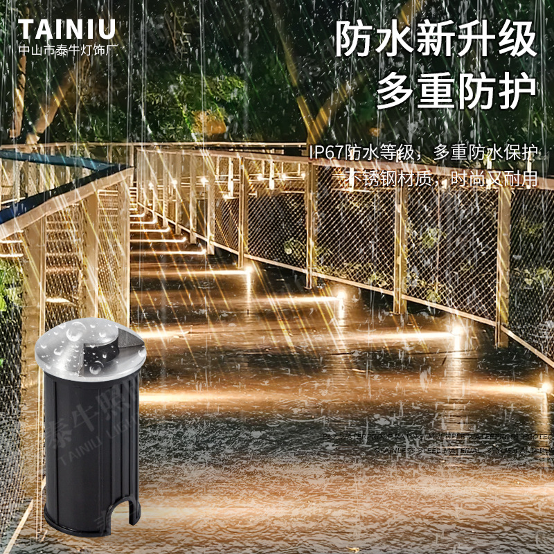Side-emitting ground buried lamp, turtle shell lamp, embedded 1W, 3W single-side double-sided waterproof step walkway, stainless steel turtle back lamp Specification drawing