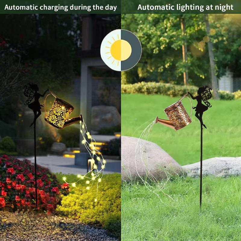Solar-powered iron water bottle lamp, angel water bottle, outdoor night light, villa courtyard lawn decorative lighting, ground lamp details Picture