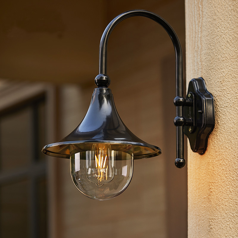 Outdoor wall lamps, European retro horn wall lamps, outdoor door lamps, home staircase, garden all-aluminum balcony exposed table lamps details Picture