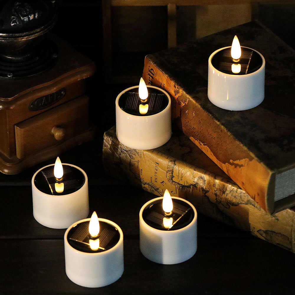 Amazon LED electronic candles, round candle lights, outdoor waterproof solar simulation candle lights, festival decoration full figure