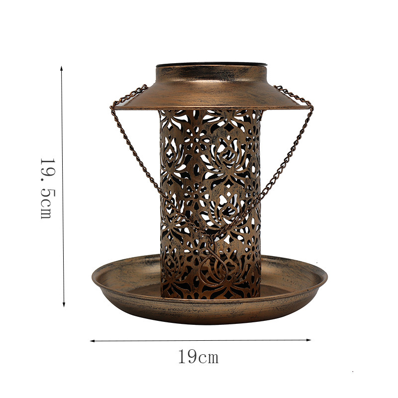 Cross-border solar metal bird feeder, ironwork hollowed-out projection lamp, lawn courtyard outdoor hanging lamp, bird feeding device Item Picture