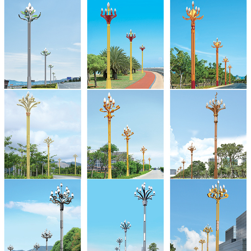 Outdoor magnolia lamps, square Chinese lanterns, solar street lamps, courtyard landscape lamps, 6-meter, 8-meter, 10-meter, 12-meter high-pole lamps Specification drawing