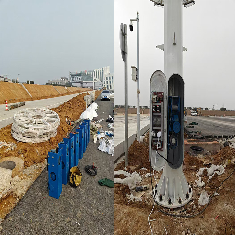 On-site installation of 20-meter telescopic high-pole lamps in the service area for effect square lighting, 8-meter, 9-meter and 12-meter Meihua lighting fixtures full figure