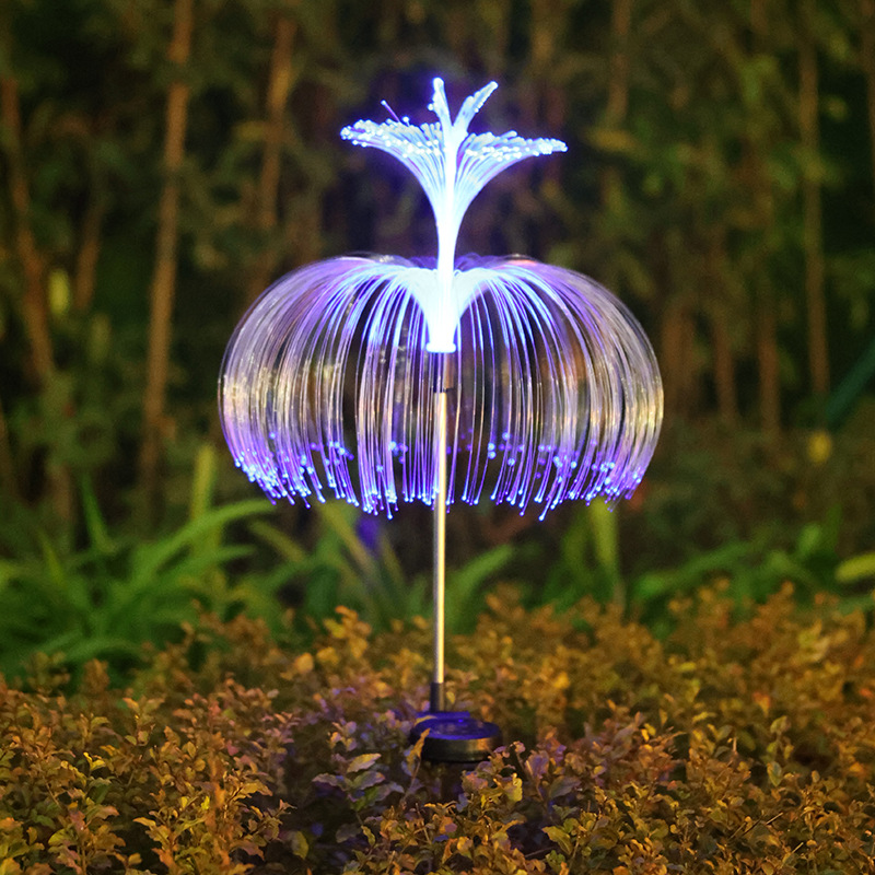 Solar-powered outdoor jellyfish lamp, waterproof seven-color color-changing fiber optic reed lamp, courtyard garden atmosphere ground plug lawn lamp Item Picture