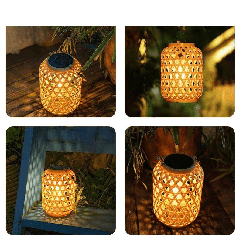 New retro solar portable hanging lamp, bambus-woven lantern, courtyard outdoor waterproof landscape lamp, Chinese-style homestay lamp Item Picture