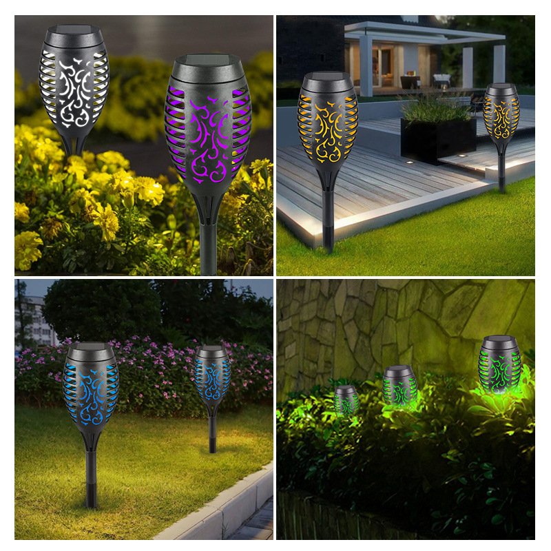 7-color purple and blue mini solar garden flame lamp, outdoor LED torch, garden ground insert lawn landscape lamp Application Scenario