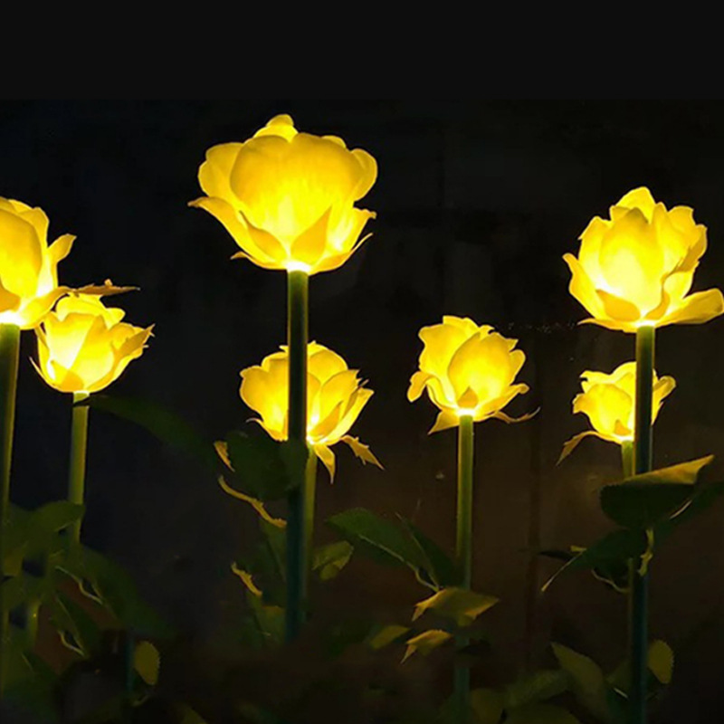 led rose flower lamp, outdoor waterproof simulation flower insert ground lamp, lawn green belt, festival atmosphere rose ground insert light details Picture