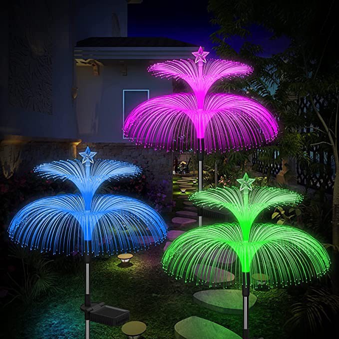 Solar-powered jellyfish lamp, outdoor double-layer star and moon jellyfish lamp, garden lamp, reed Christmas ground insert garden decorative lamp Specification drawing