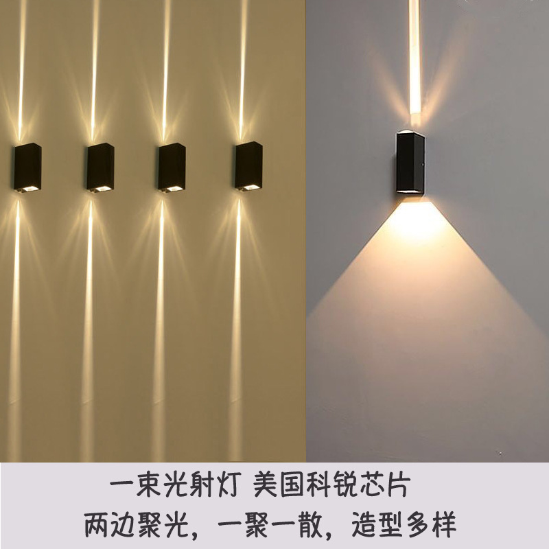 LED outdoor wall lamp, one beam of light, waterproof, courtyard, corridor, staircase, modern outdoor dual-head concentrating wall-washing lamp details Picture