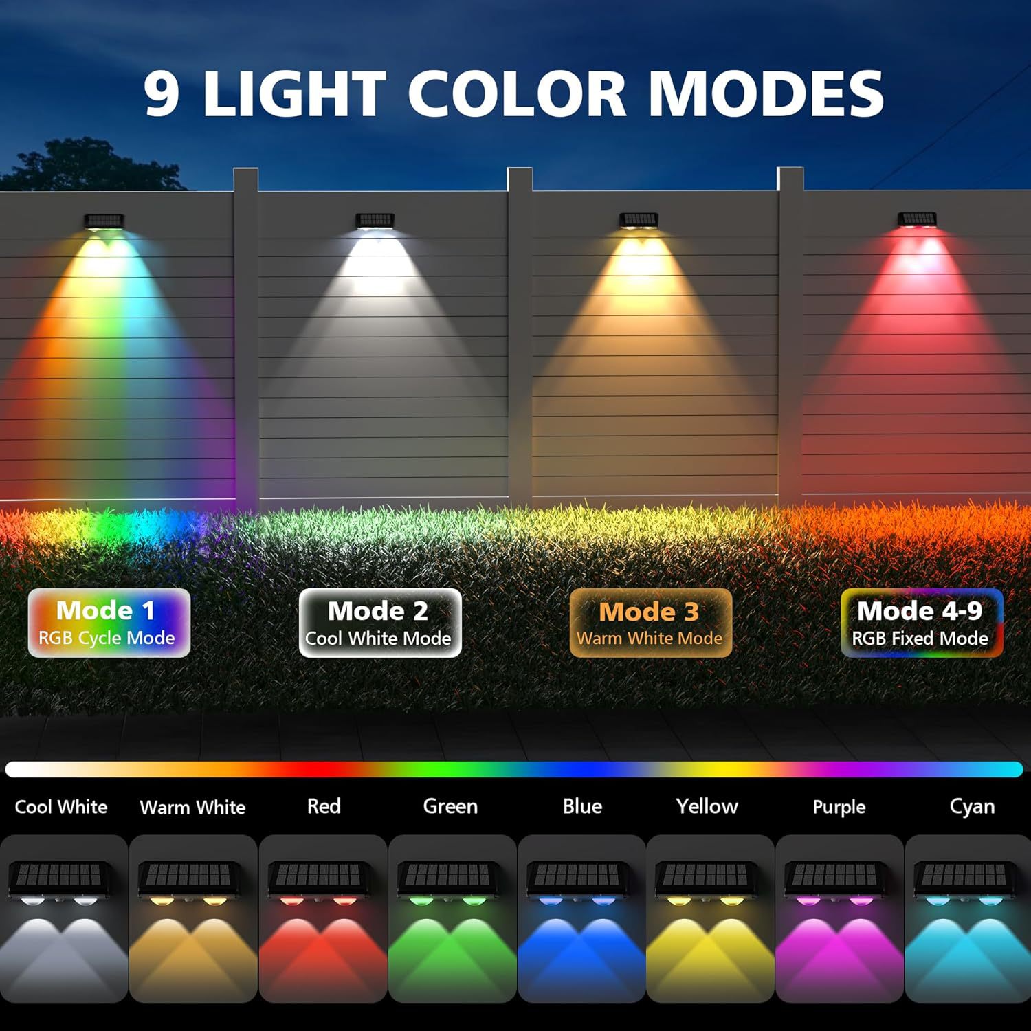 Youdaoplaceholder0 cross-border new solar garden wall lamp, outdoor RGB dimming, garden wall decoration, atmosphere, and wall-washing landscape details Picture