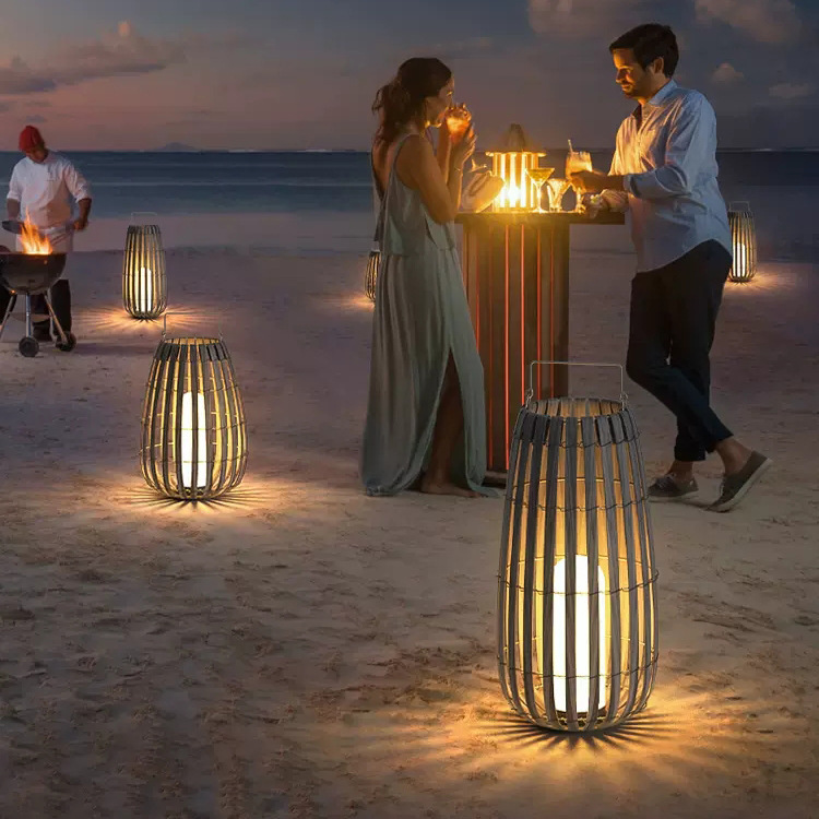Solar-powered rattan lawn light, portable lantern, floor-standing courtyard decorative light, portable villa garden waterproof atmosphere light Application Scenario