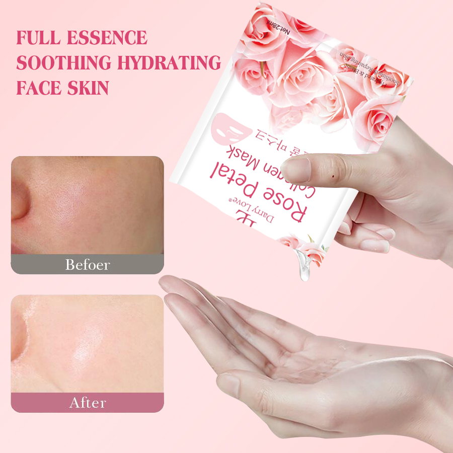 The 28ml Darry love rose Collagen Soothing and Repairing facial Mask, a popular product on foreign trade e-commerce, is available in stock and can be customized. Wholesale of moisturizing, hydrating and elastic facial care products Specification drawing