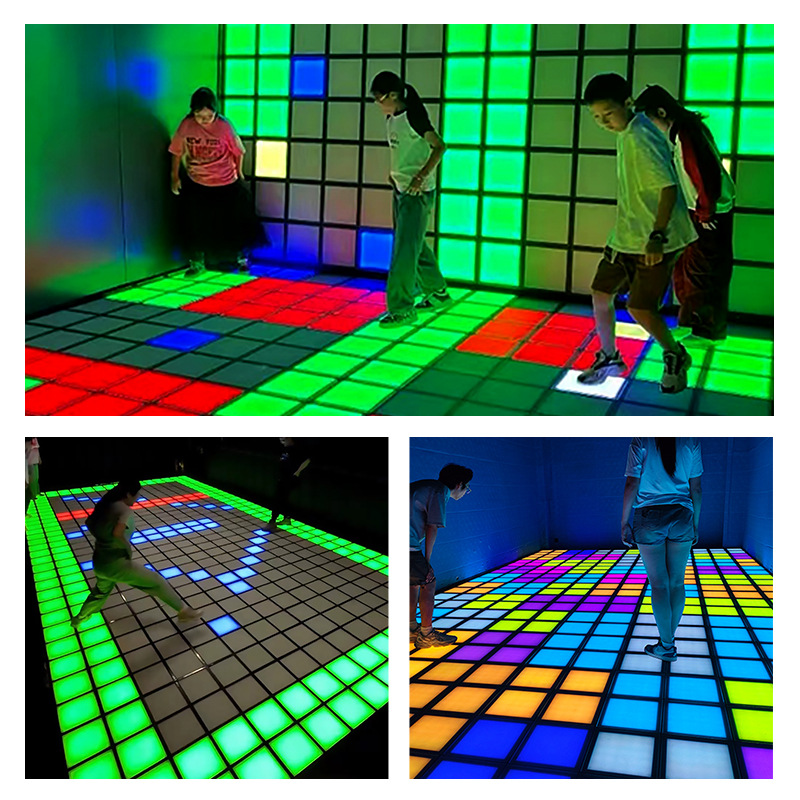 LED dynamic game floor tile light, challenge game, foot-stepping dynamic grid light, grid battle indoor game light Specification drawing